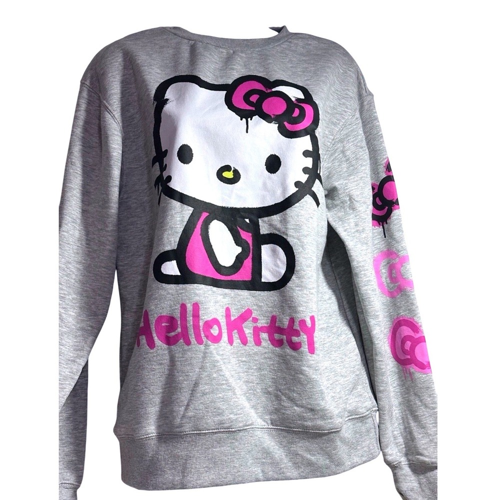 Hello Kitty Sanrio Bioworld Graffiti Drip Grey Pink Sweatshirt Small Y2K Street